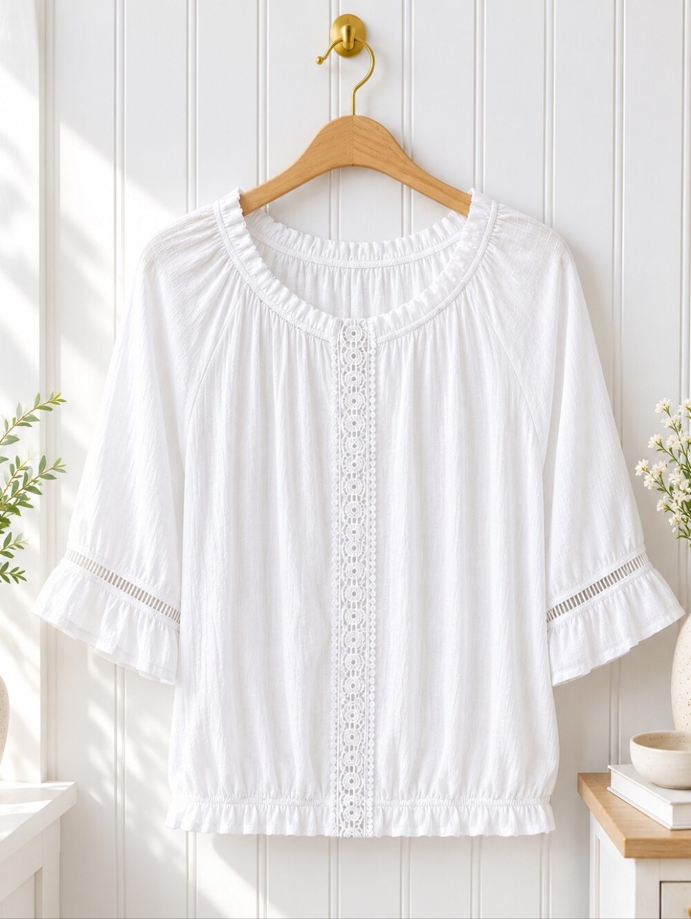 Ryan Michelle | White Lace Trim Peasant Blouse | Size 2X | Boho Cottagecore Top - Picture 5 of 8